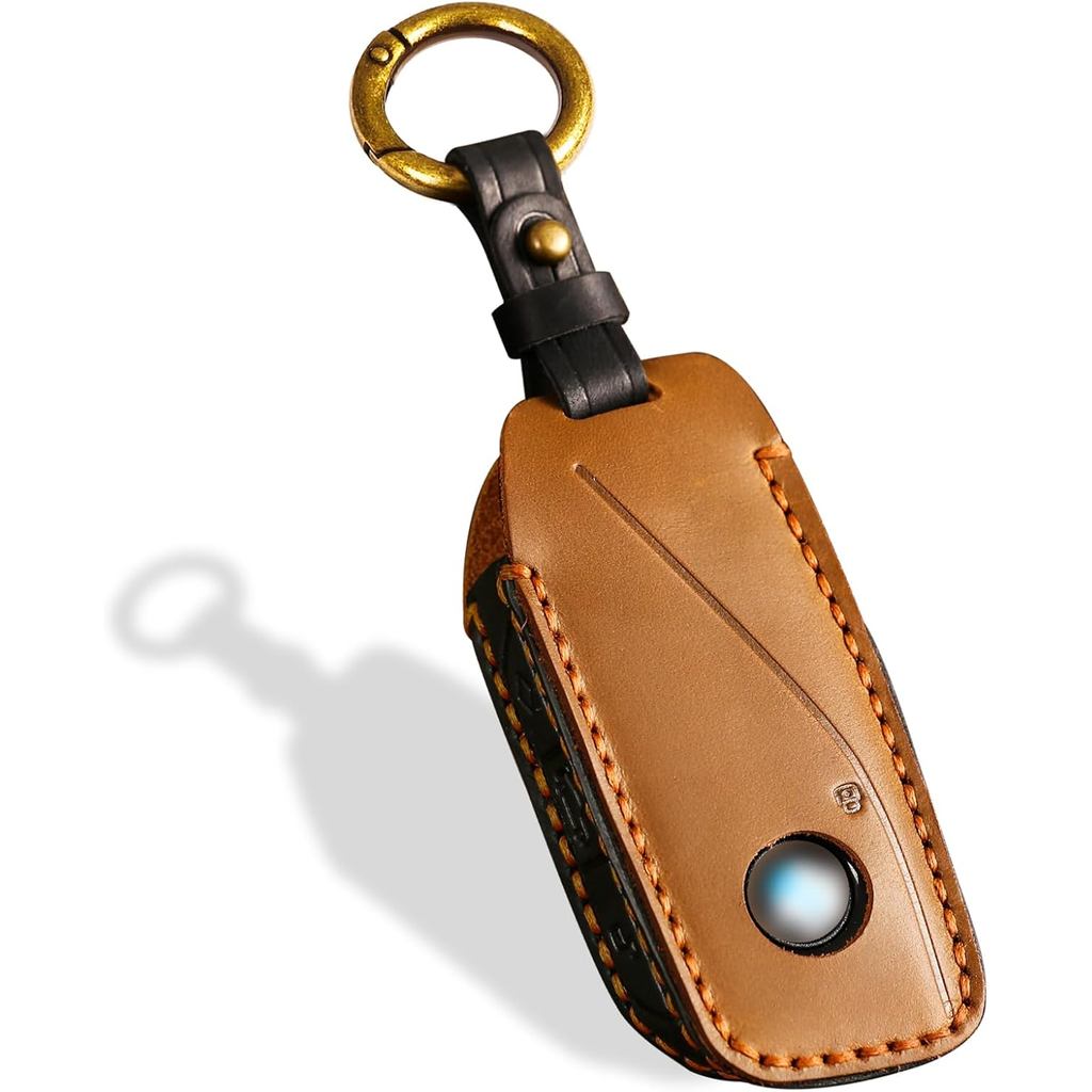 OLLEN สกรูฟรีหนังแท้ Fob ฝาครอบ Fit สําหรับ BMW 2023-2025 ~ up ใหม่ 5/7 Series 740i 760i X1 X2 X3 X5