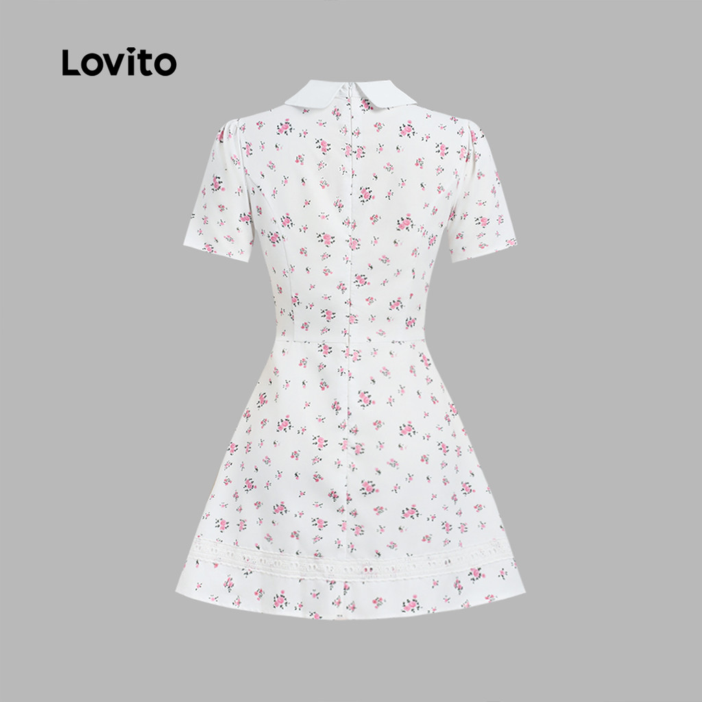 Lovito ชุดเดรสลูกไม้ลำลองสำหรับผู้หญิง สีขาวออฟไวท์ ฤดูใบไม้ผลิ/ฤดูร้อน L159AD013 - รูปที่ 3