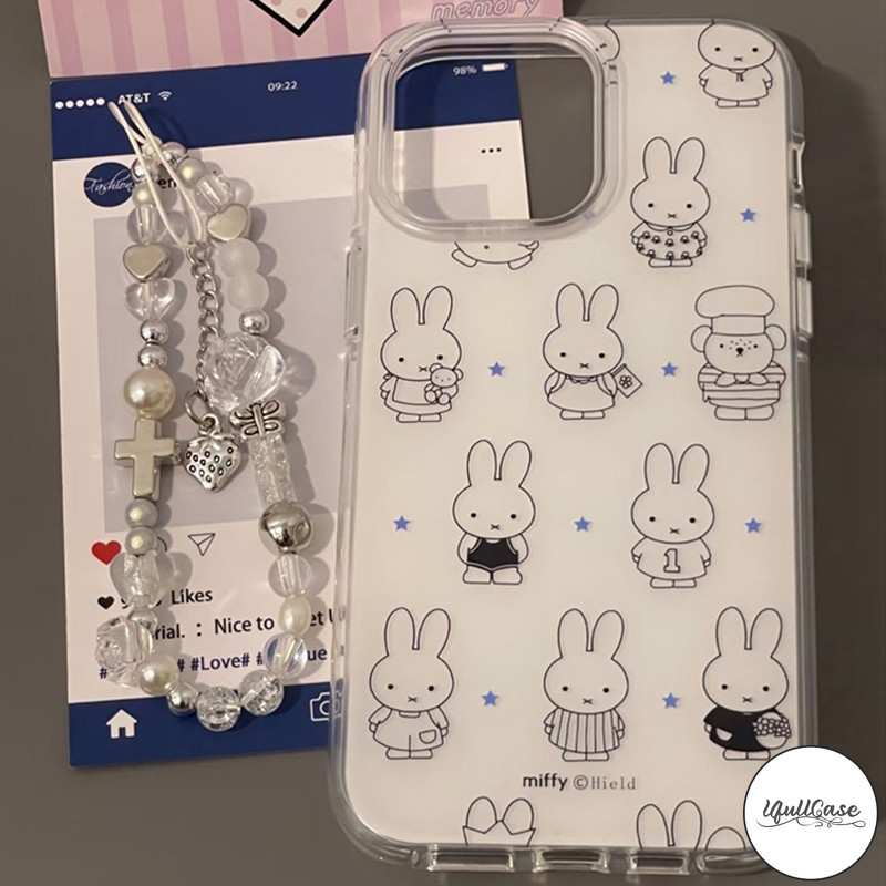 สำหรับ IPhone 17 13 15 air 16 11 14 12 Pro Max 15 14 Plus กำไลข้อมือลายการ์ตูนกระต่ายมิฟฟี่ ขาตั้งกระจก ปก IMD ใหม่