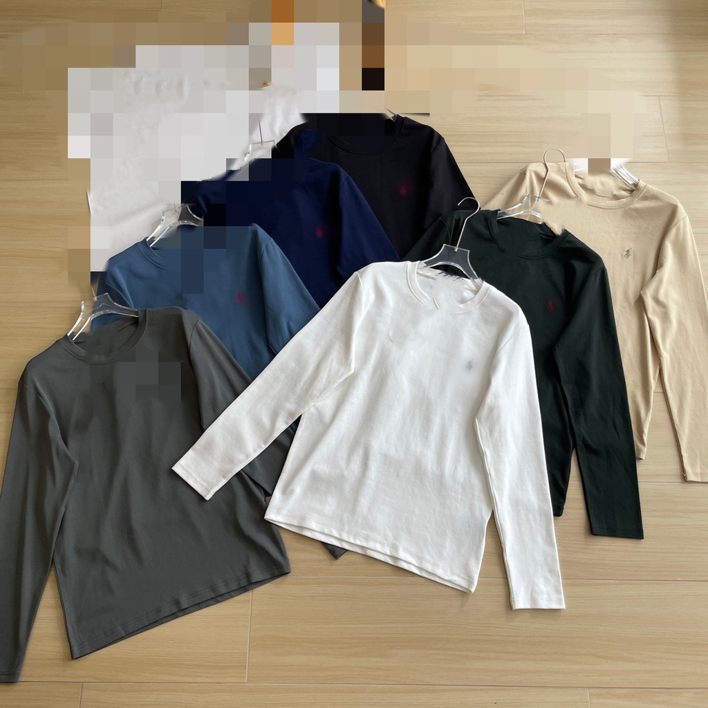 9QOQ Ralph Laure * สไตล์คลาสสิกปักป้ายผ้าฝ้ายรอบคอผู้ชายผู้หญิงสไตล์เดียวกันฤดูใบไม้ร่วงฤดูหนาวเสื้อ