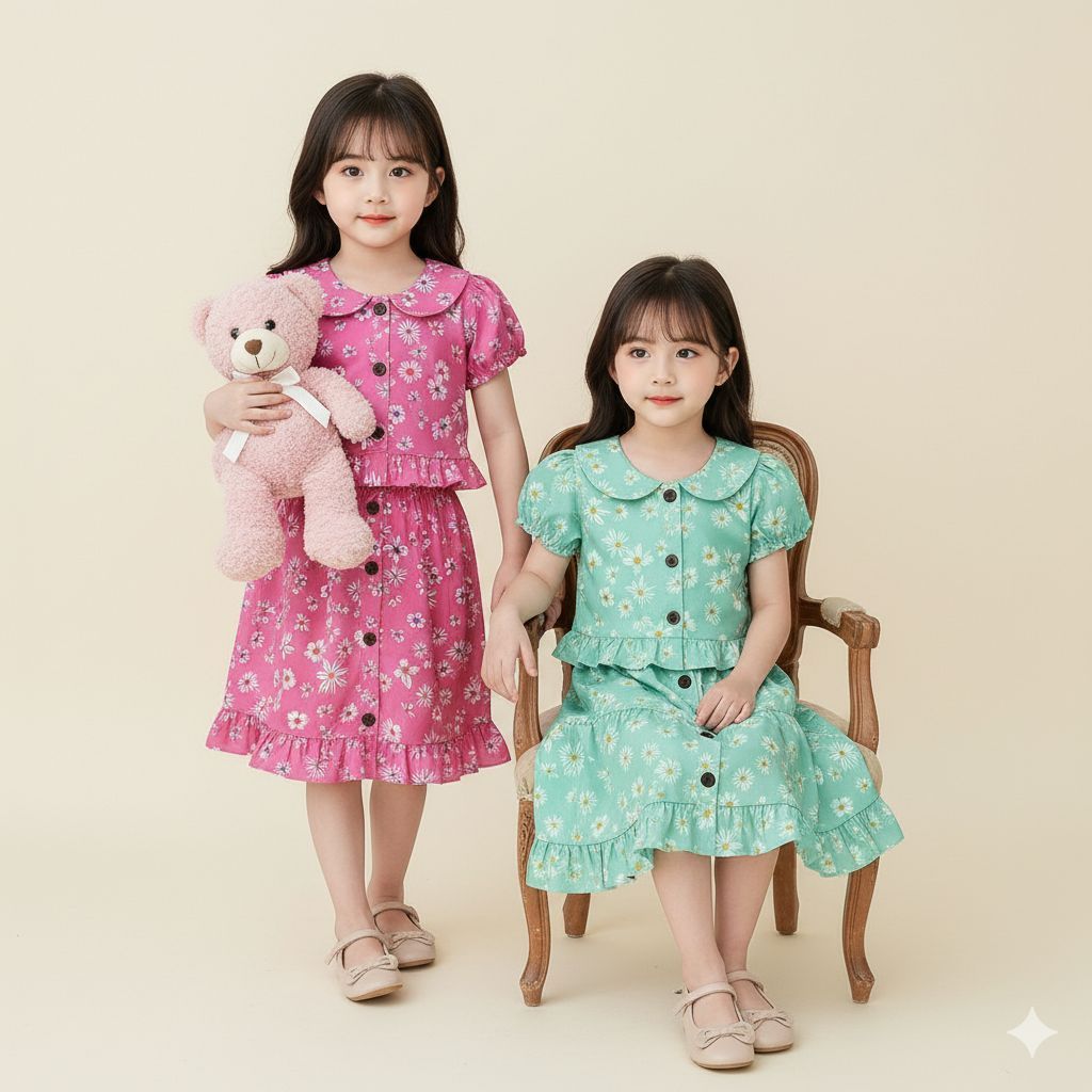 Yuffie - Lala ชุดเสื้อผ้าเด็กผู้หญิงลายดอกไม้น่ารัก Poly Micro 1-8 ปี 4455