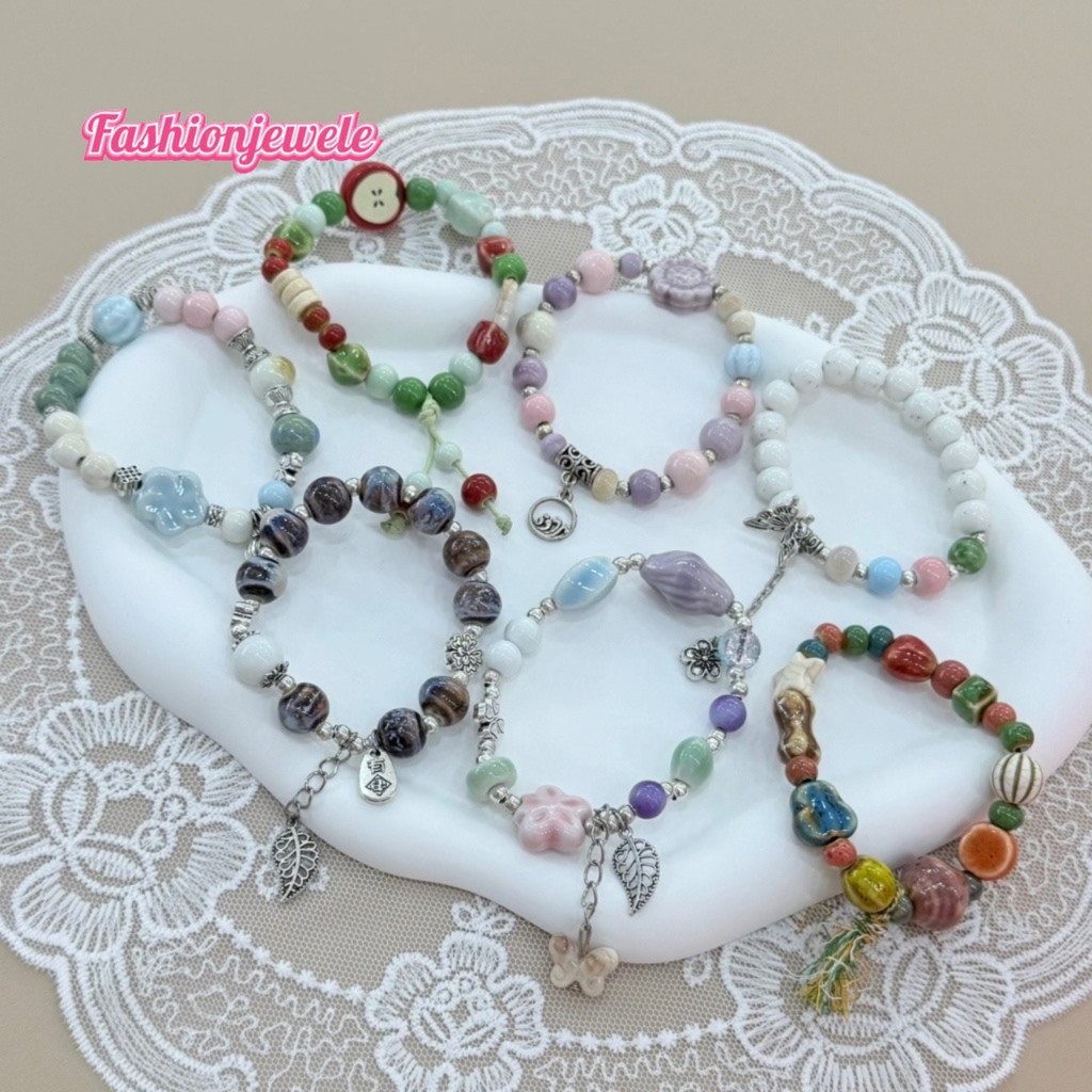 Fashion Jewele สร้อยข้อมือผู้หญิงสไตล์ใหม่ 2025 ออกแบบน่ารัก สไตล์สดใส อเนกประสงค์และทันสมัย เซรามิก