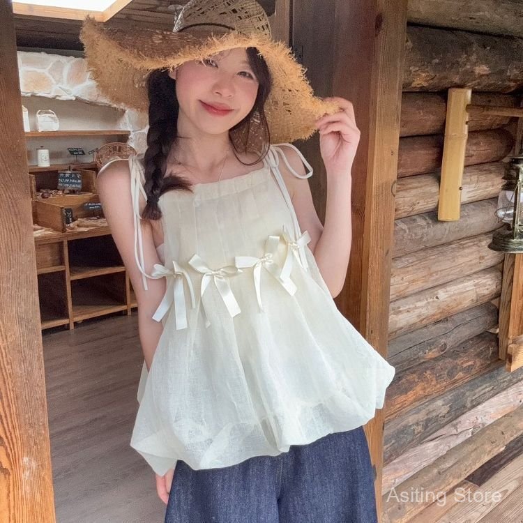 Bow Camisole ผู้หญิง สไตล์เกาหลีสำหรับวันหยุด ซัมเมอร์