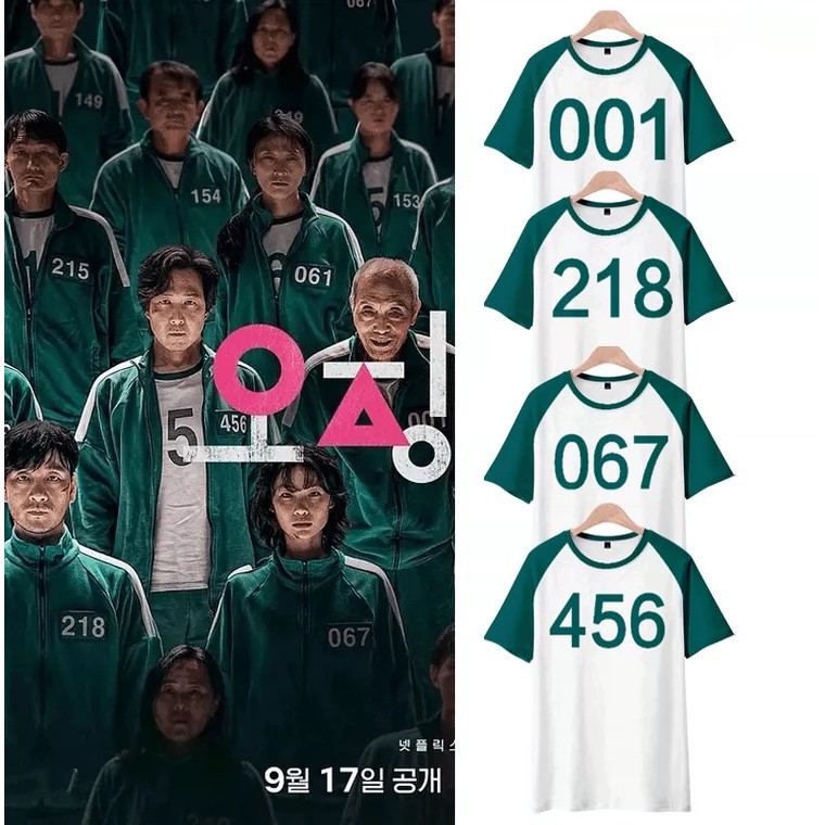 เสื้อยืดแขนสั้นแบบพิมพ์ 3D สไตล์เกาหลีจากซีรีย์ Squid Game มีภาพ Lee Jung Jae ออกแบบมาให้สวมใส่ง่ายส