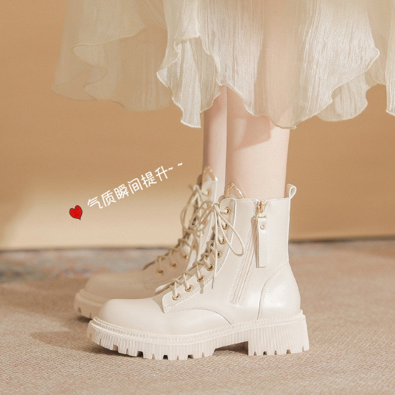 รองเท้าหูแมวสำหรับผู้หญิง Gomini แบบใหม่ สไตล์หนา สีขาวยอดฮิตในฤดูใบไม้ร่วงและฤดูหนาว