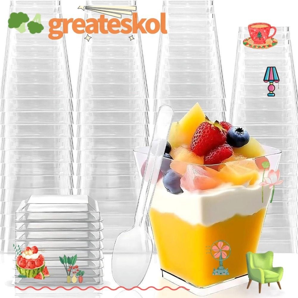Excellent 50 Pcs Plastic Dessert Cups With Lids Mini Durable Dessert Cups With Spoons Square Display