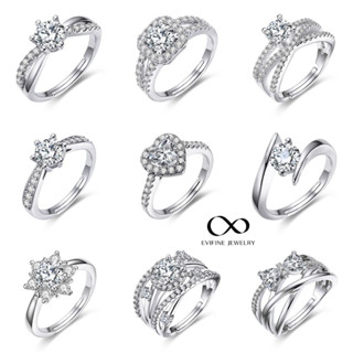 Evifine ชุบทองคำขาว 18K ปรับขนาดได้ แหวนหมั้นสำหรับผู้หญิง ท…