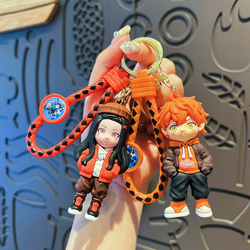 Anime Demon Slayer พวงกุญแจน่ารักการ์ตูน Nezuko ตุ๊กตา Tanjiro พวงกุญแจกระเป๋าจี้ของขวัญ