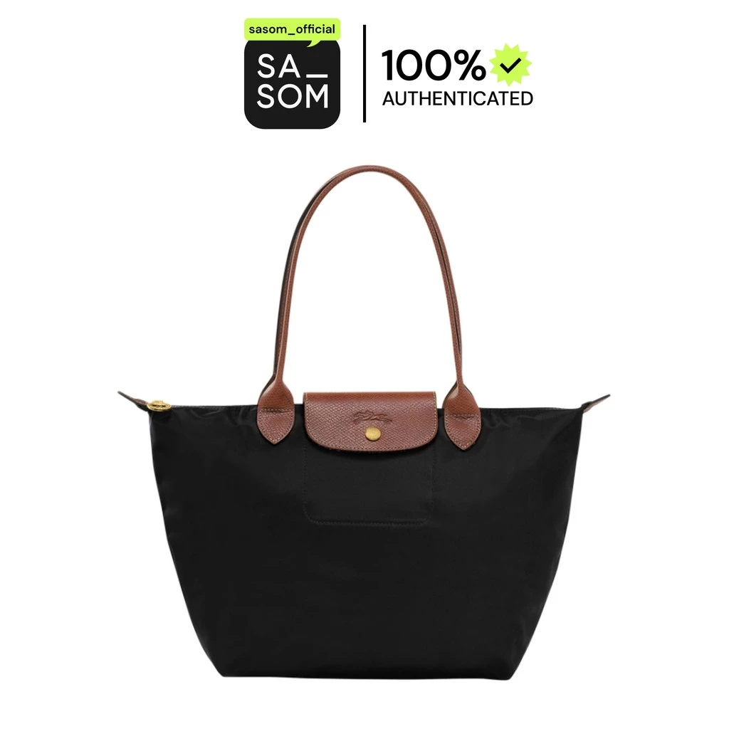 Longchamp Le Pliage Original Tote Bag M In Recycled Canvas With Gold Hardware Black | ของแท้ ตรวจสอบโดย SASOM