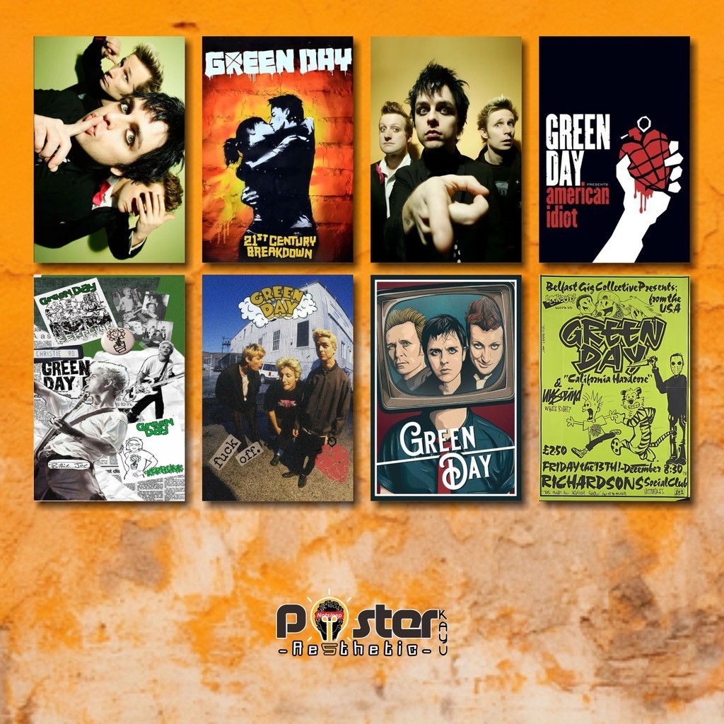 Aesthetic wood Poster band greenday เพลงวินเทจ GreenDay mericanidiot จอแสดงผลติดผนังสําหรับเด็กผู้ชา