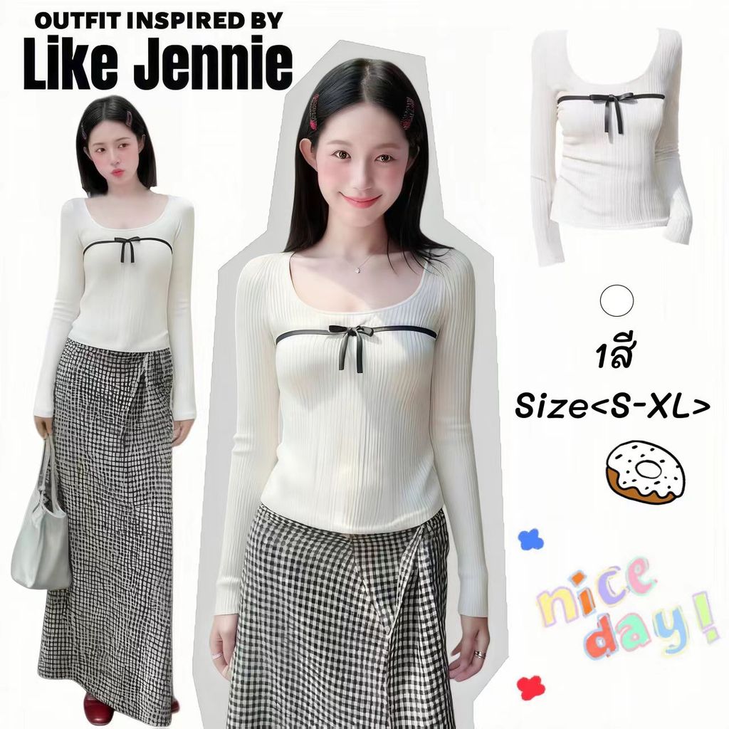 Jennie🌷พร้อมส่ง🍧เสื้อสีขาวลำลองเสื้อครอป เสื้อแขนยาวผู้หญิง ดีไซน์ผูกโบว์หน้าอกเรียบหรูดูแพงแฟชั่นเก๋ไก๋สไตล์ฝรั่งเศส