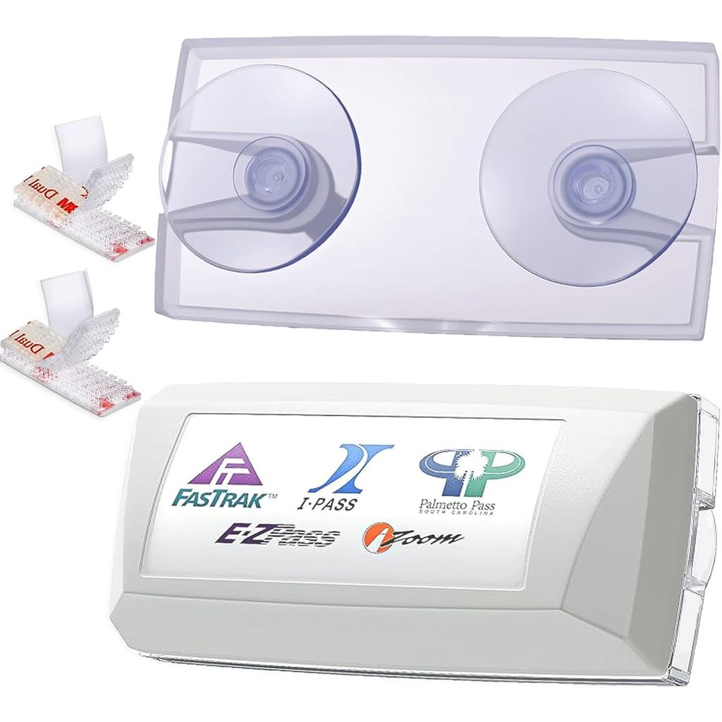 EZ Pass Holder for Windshield,EZ Pass Holder พร้อมถ้วยดูดที่แข็งแกร่ง & แผ่นยึด 4 ชิ้น, ติดตั้งง่ายแ