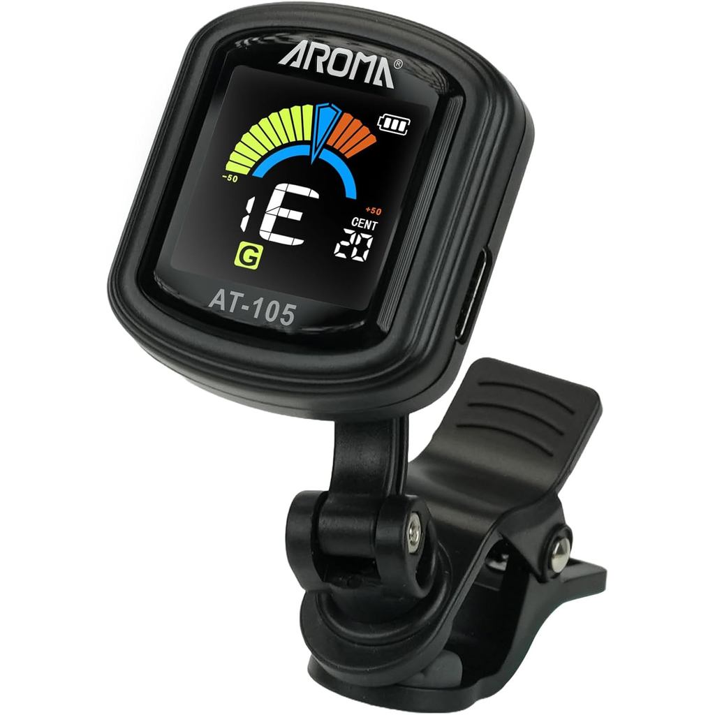 Aroma Guitar Tuner Clip On ชาร์จ Chromatic Tuner สําหรับกีตาร์เบส Ukulele ไวโอลิน Mandolin