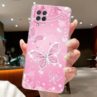 SAMSUNG สําหรับSamsung Galaxy A22 4G A225F / A22 5G A226Bดอกไม้สวยผีเสื้อเคสโทรศัพท์SamsungA22 ซิลิโคนนุ่มโปร่งใสTPU Jelly Cover