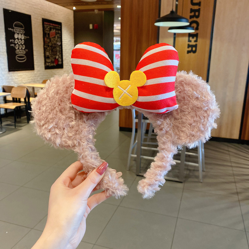สไตล์ใหม่หวานเย็นสไตล์สาวร้อนน่ารักสุดน่ารักอุปกรณ์ผมเวอร์ชั่นเกาหลีถักกํามะหยี่โบว์ปมที่คาดผมกันลื่นเทศกาลพรรคแสดง ยู นิสซ์ แต่งตัวอุป