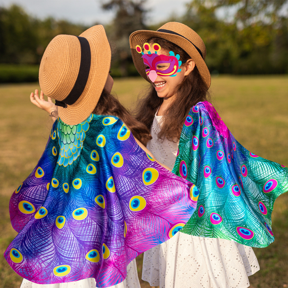 ชุดคอสเพลย์ฮาโลวีนสำหรับเด็ก เสื้อคลุมนกยูงพร้อมปีกและหน้ากาก NP9L