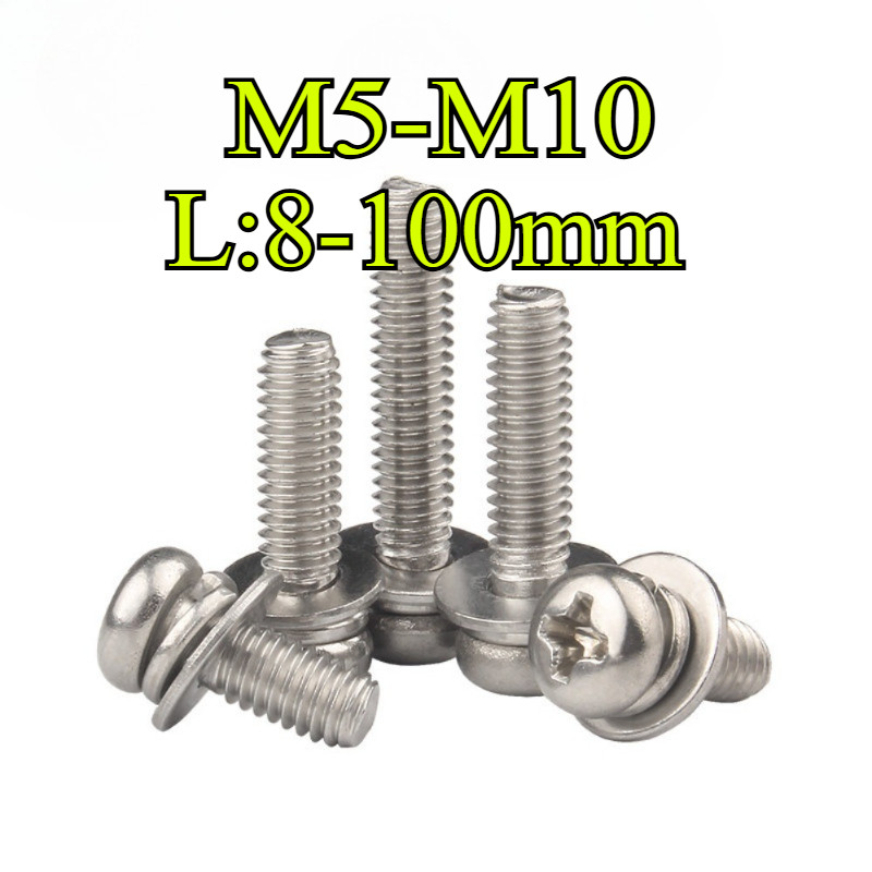 304 สแตนเลสสตีลข้ามหัวกลมสามผสม Bolt M5/M6/M8/M10 * L8 * 100 มม. (GFT-TH)
