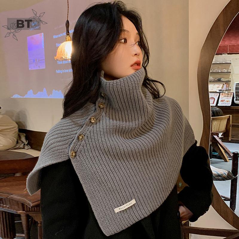 ผ้าพันคอกระดุมผู้หญิง สไตล์เกาหลี ออกแบบให้อบอุ่นในฤดูใบไม้ร่วงและฤดูหนาว สามารถสวมใส่ภายนอกได้