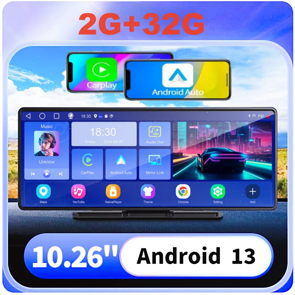 สินค้าแนะนํา Android 13 10.26 นิ้ว 2g+32g รถ Dvr ไร้สาย Carplay & Android Auto Mirror Link Dash Cam 