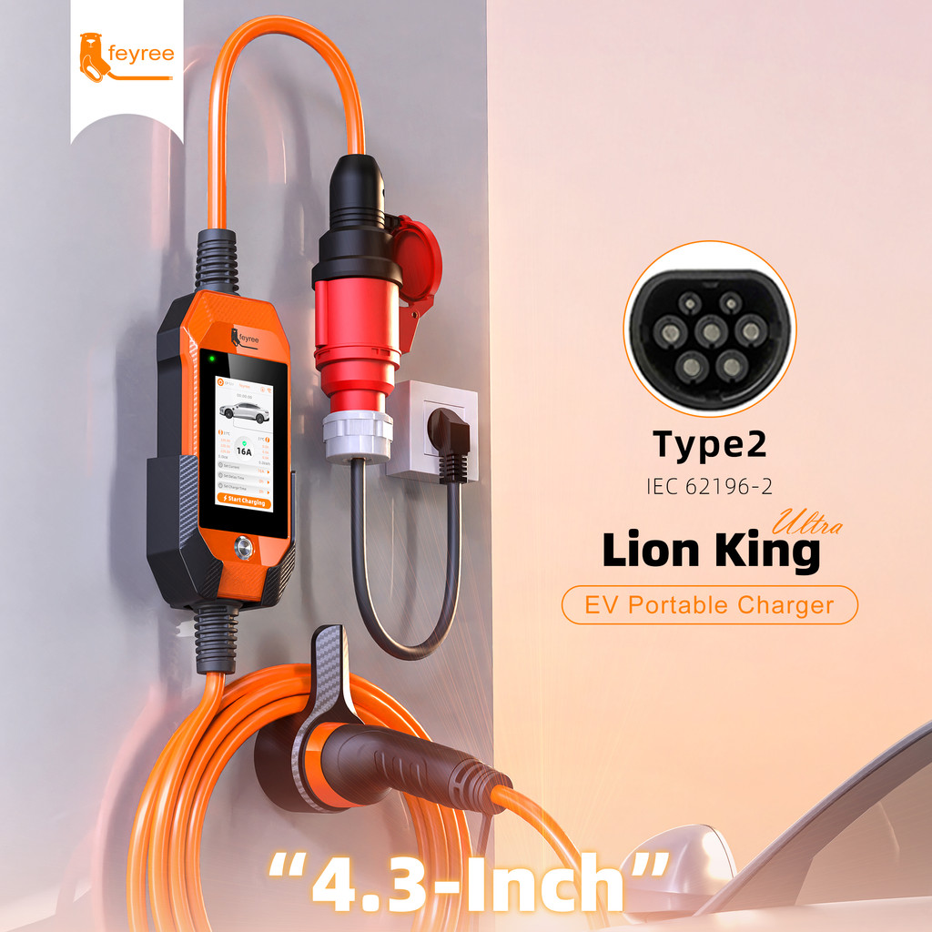 Feyree Type2 11kW แบบพกพา 4.3 หน้าจอสัมผัส HomeUse EV Charger พร้อม DualTemp Protection & APP ประวัต