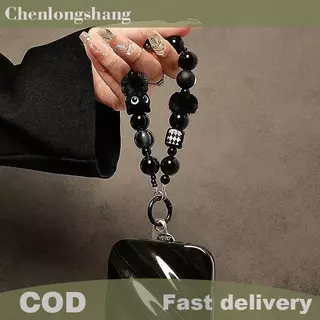 Chenlongshang หรูหราสีดํา Fluffy สายคล้องโทรศัพท์มือถือพร้อมลูกปัด Handle Chain ข้อมือ Anti-Theft คลิปกระเป๋าอุปกรณ์เสริม EN