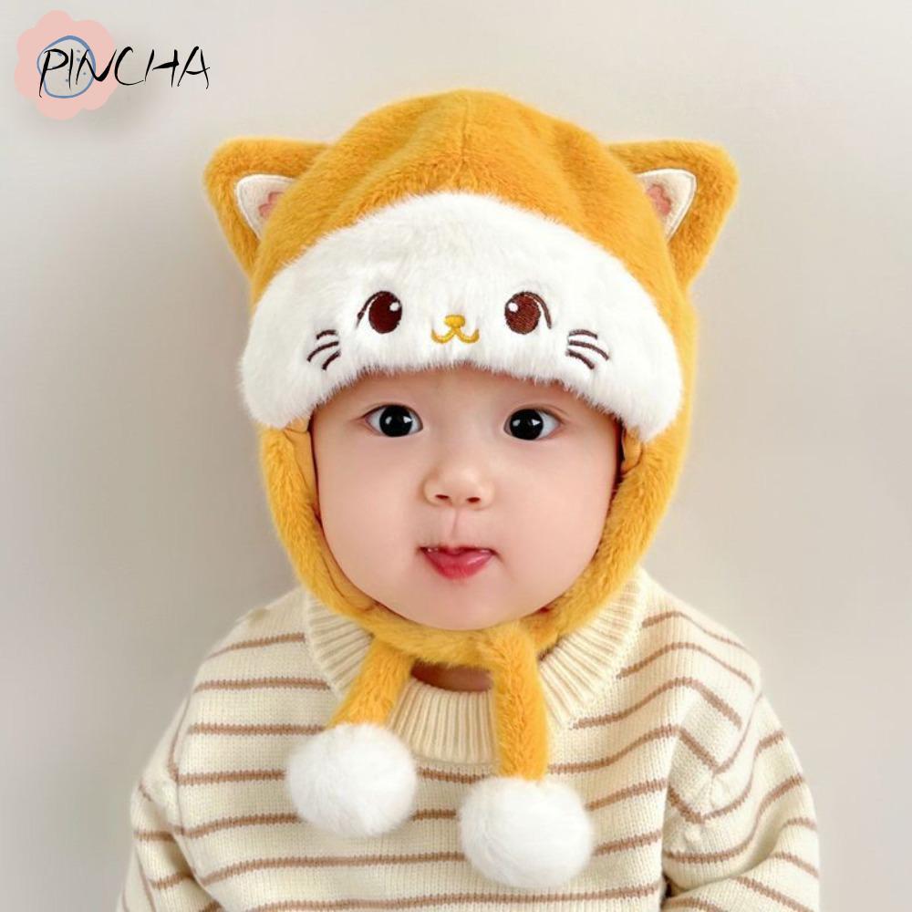 พินชา หมวกนิตติ้งสำหรับเด็ก อุ่นและกันลมในฤดูหนาว พร้อมหูนุ่มน่ารักแบบอนิเมะ