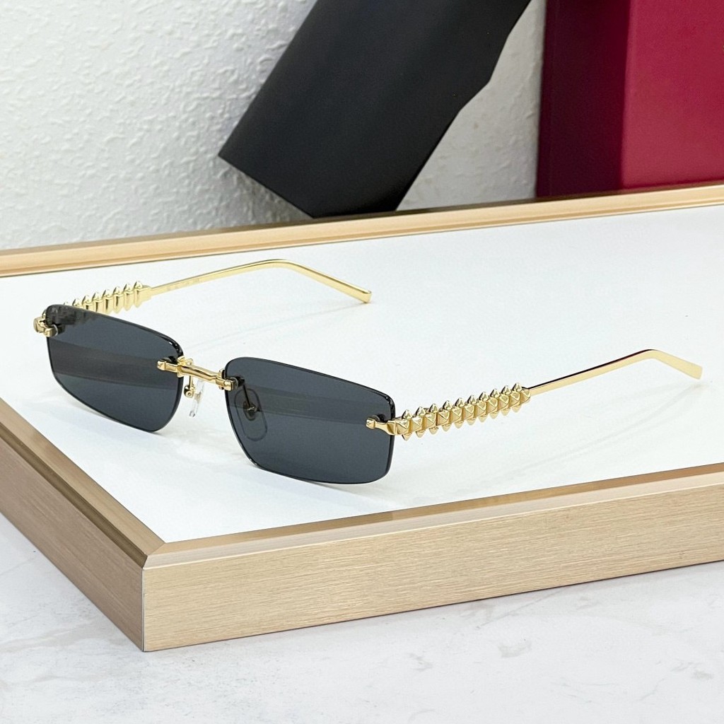 YLWL Cartie*r CT0544Fashion Metal Rivet Leg Small Square Frameless Luxury Sunglasses Outdoor Sun Protection Sunglasses