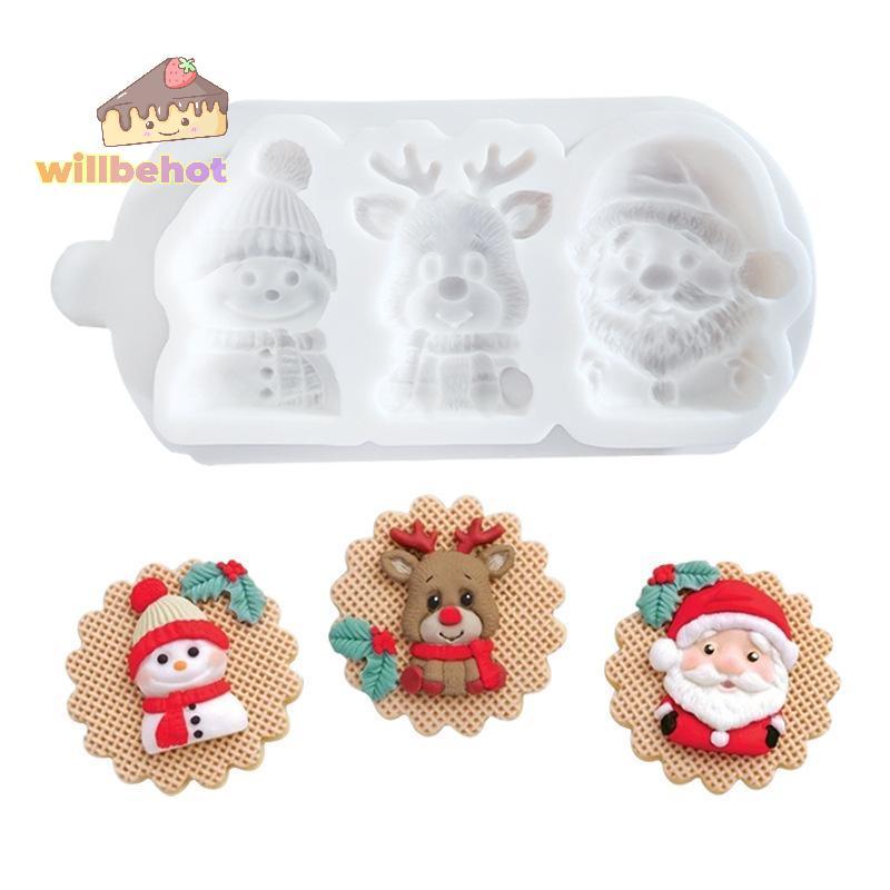 [Willbehot-t] สามซานตาคลอส Elk คริสต์มาส Snowman Snowflake แม่พิมพ์ซิลิโคน Fondant เค้กขนมช็อกโกแลตแม่พิมพ์เครื่องมือตกแต่ง [ใหม่]