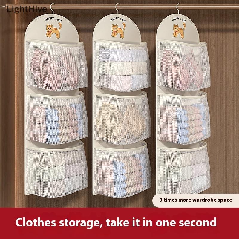 [LightHive] 2/3 ชั้นความจุขนาดใหญ่ถุงตาข่ายชุดชั้นในถุงเท้ากระเป๋าเก็บตู้เสื้อผ้าระบายอากาศออแกไนเซอร์พร้อมไม้แขวนเสื้อ (TH)