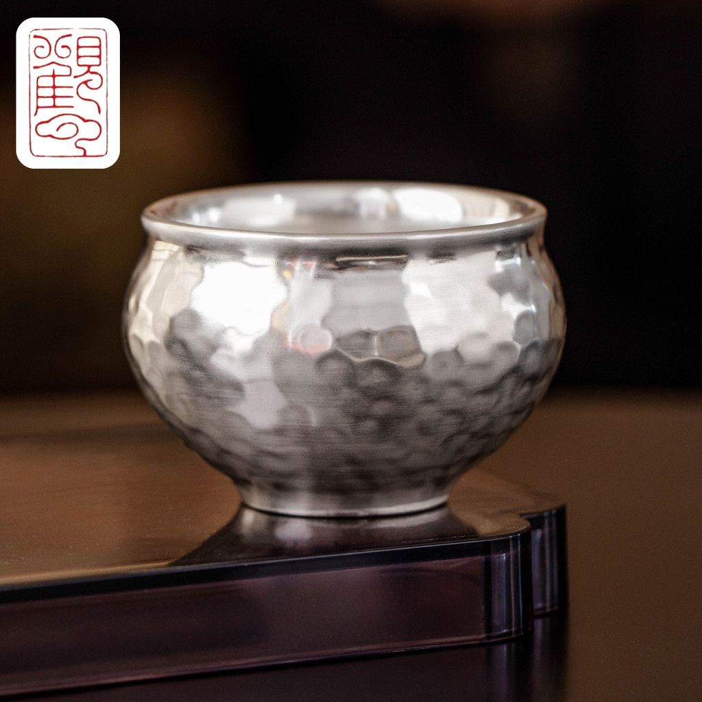 999 Gilt Silver Hammer Pattern Master Cup High-End Personal เฉพาะหรูหราชุดชาขนาดใหญ่ Kung Fu ถ้วยชาถ้วยชาถ้วยเดี่ยว [NY025-09]