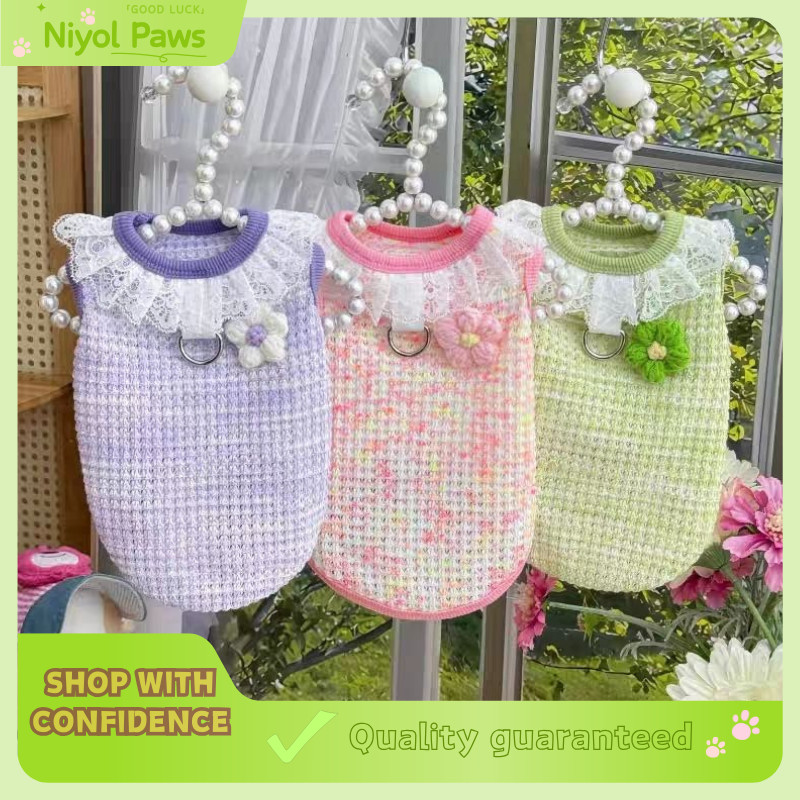 เสื้อกั๊กสัตว์เลี้ยงถักแบบใหม่พร้อมตะขอจูงสไตล์เจ้าหญิงสําหรับสุนัขแมวเท็ดดี้บิชอน