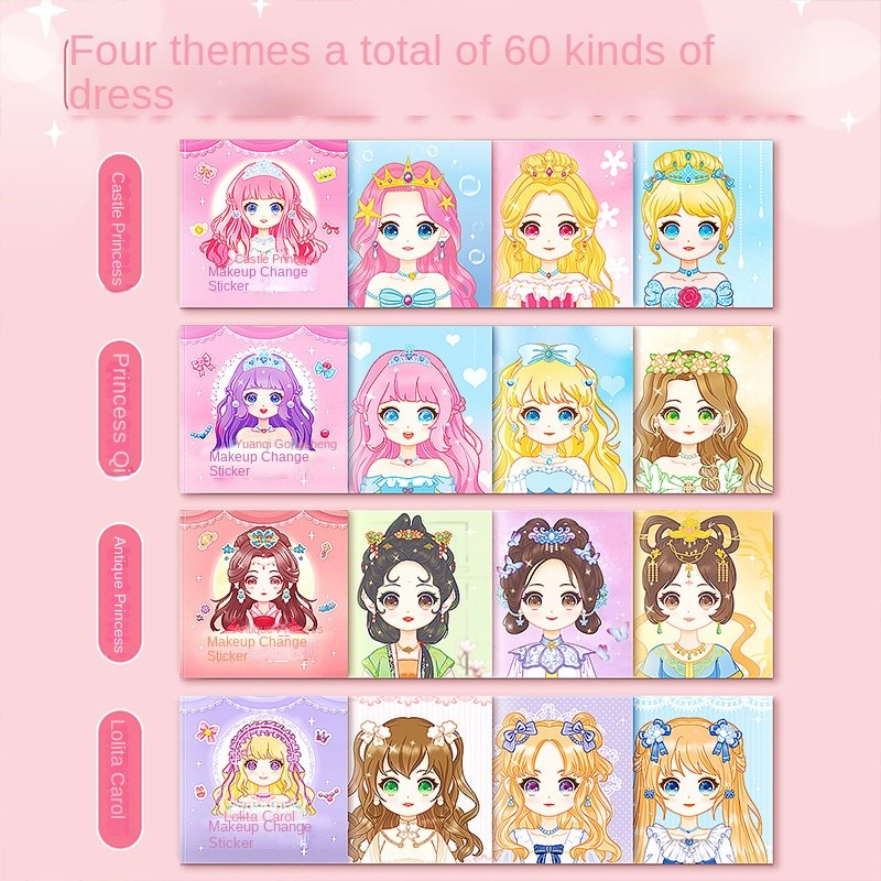 เจ้าหญิงแต่งตัวสติกเกอร์หนังสือของเล่นสาว3-6ปีน่ารักแต่งตัวเด็กการศึกษาที่สวยงามสติกเกอร์เครื่องสําอ