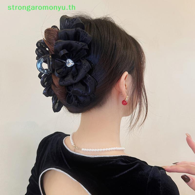 Strongaromonyu Fashion Rhinestones Bow Clip French Temperament Claw Clip เครื่องประดับผม TH