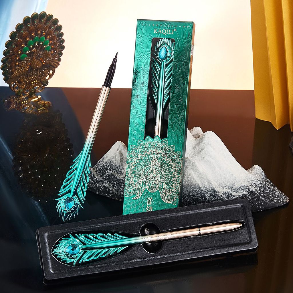 Kaqili Feather Slimmer อายไลเนอร์นกยูง Easy-to-Remove หนาสีดํา Thin-Tip อายไลเนอร์ Non-Smudge แต่งหน