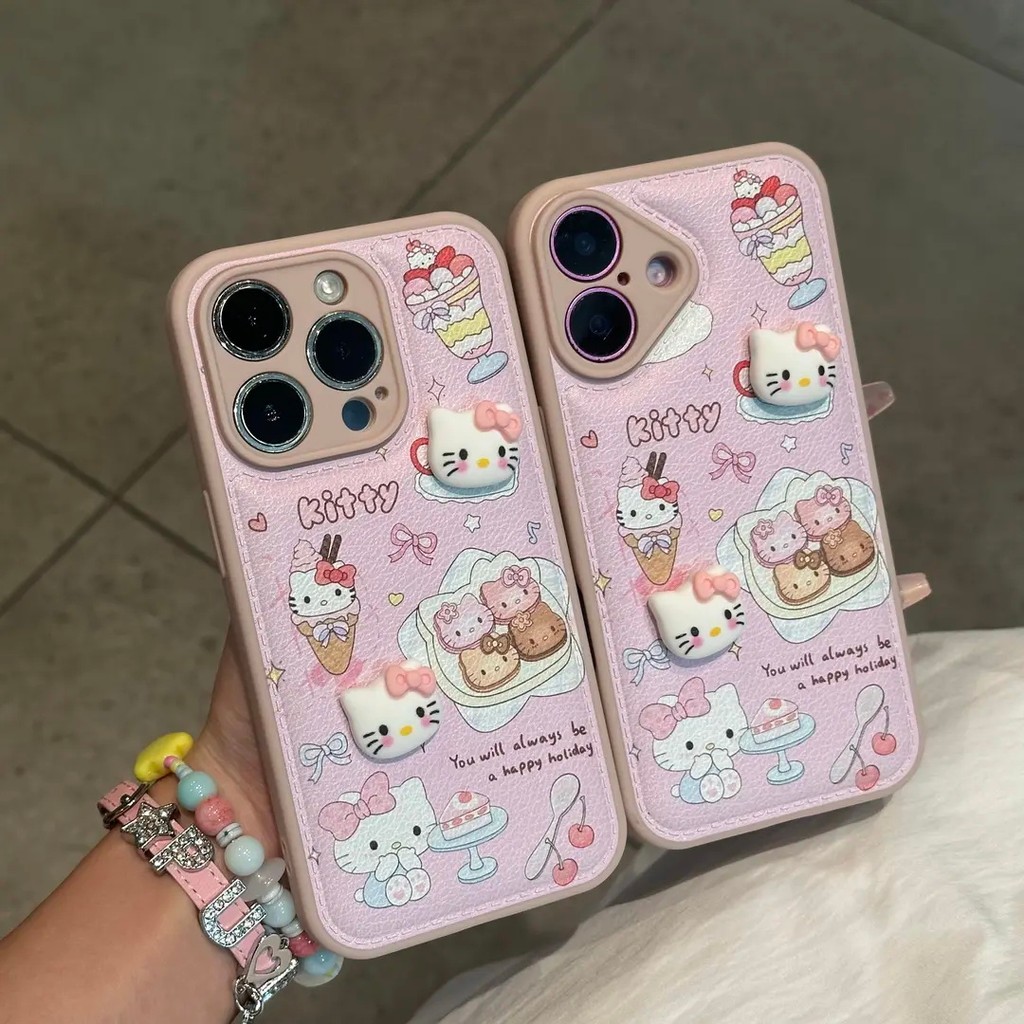 ไอศกรีมขนม Kitty เหมาะสําหรับ Apple 17 เคสโทรศัพท์ iPhone16/15PROMAX สไตล์ใหม่ Huawei MATE60 แฟน PUR