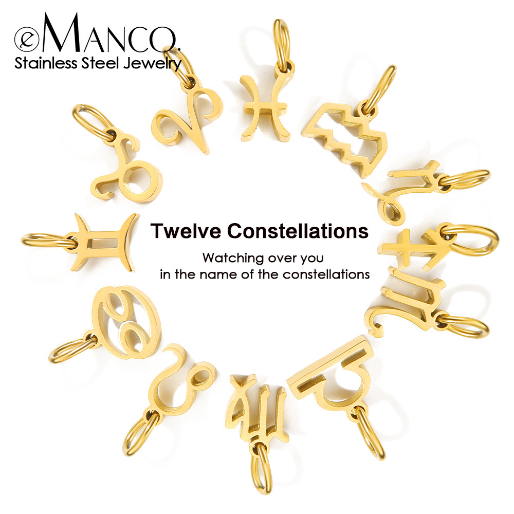 EManco Zodiac Signs สแตนเลส Constellation สร้อยคอสร้อยข้อมือ charms จี้พวงกุญแจ DIY อุปกรณ์เสริมเครื่องประดับทํา