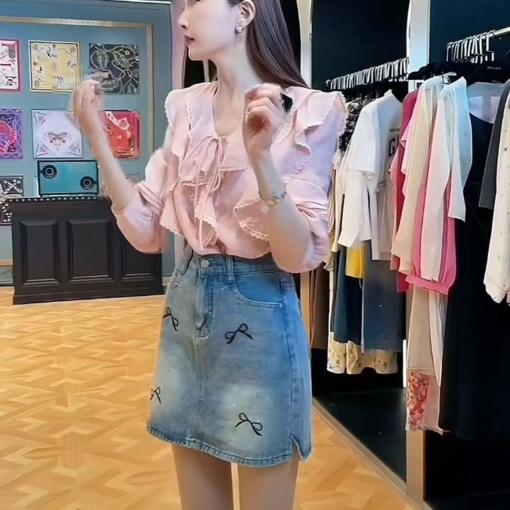 เสื้อชีฟองแขนยาวแบบใบบัวสไตล์ฝรั่งเศส โทนอ่อนโยน สำหรับปี 2025 - รูปที่ 3