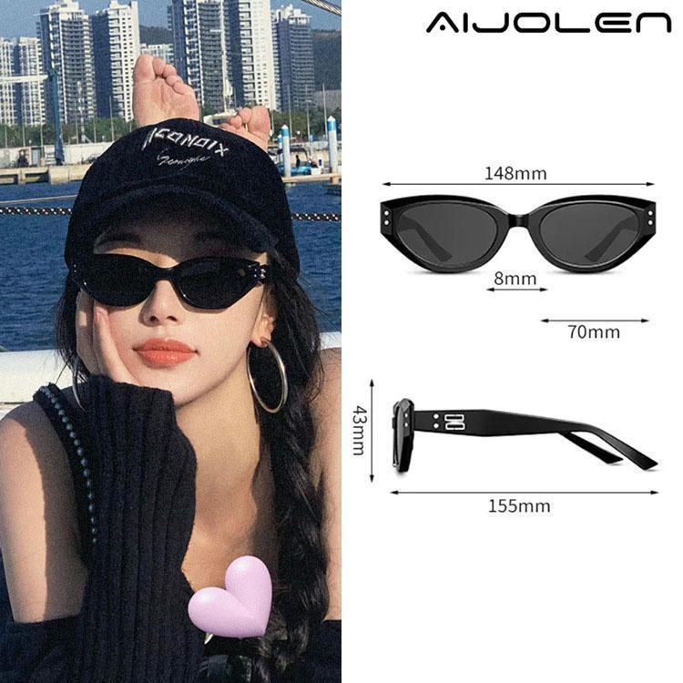 แฟชั่นใหม่แว่นตากันแดดแว่นตาวินเทจแมวตาแว่นตาแคบกรอบกันแดด UV พรีเมี่ยมความรู้สึกผู้หญิงแว่นตา