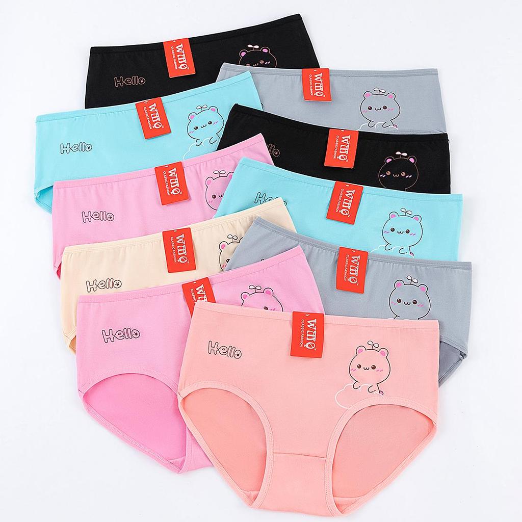กางเกงในผู้หญิงเอวสูง ใส่สบาย ระบายอากาศดี เนื้อผ้านุ่มลื่น ไซส์ M-2XL 1 แพ็ค 10 ตัว สีสุ่ม 6 สี ลายการ์ตูนน่ารัก - รูปที่ 4