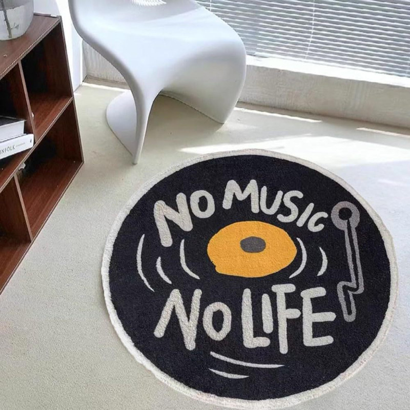 COD พรมปูพื้น พรมเช็ดเท้า ทรงกลม 60/80cm ขนแกะเทียม ลายแผ่นเสียง สไตล์อเมริกัน กันลื่น ตกแต่งห้อง - รูปที่ 3