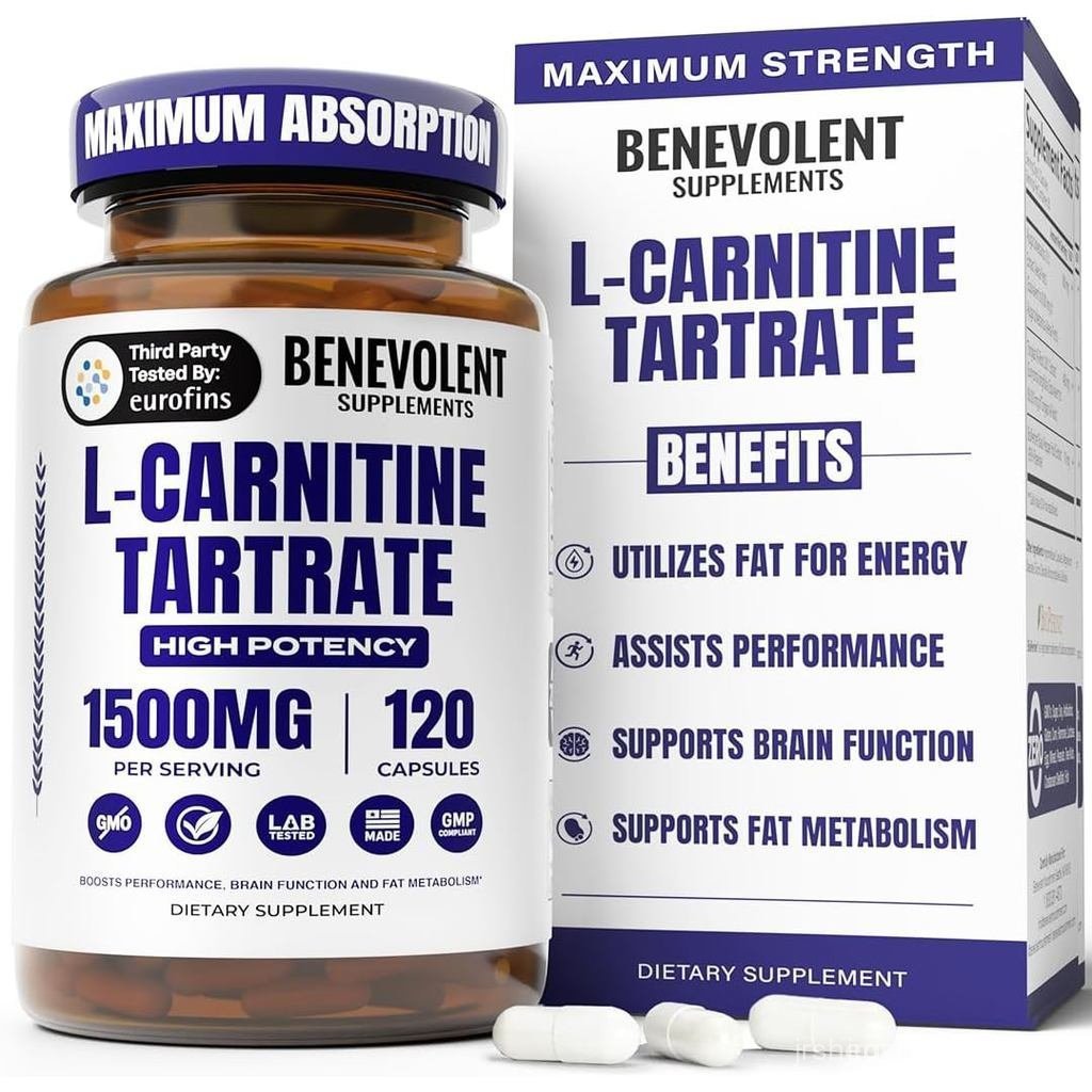 Benevolent L Carnitine อาหารเสริม - 1500mg L-Carnitine Tartre - ดูดซับเร็ว แปลงไขมันเป็นพลังงาน รองร