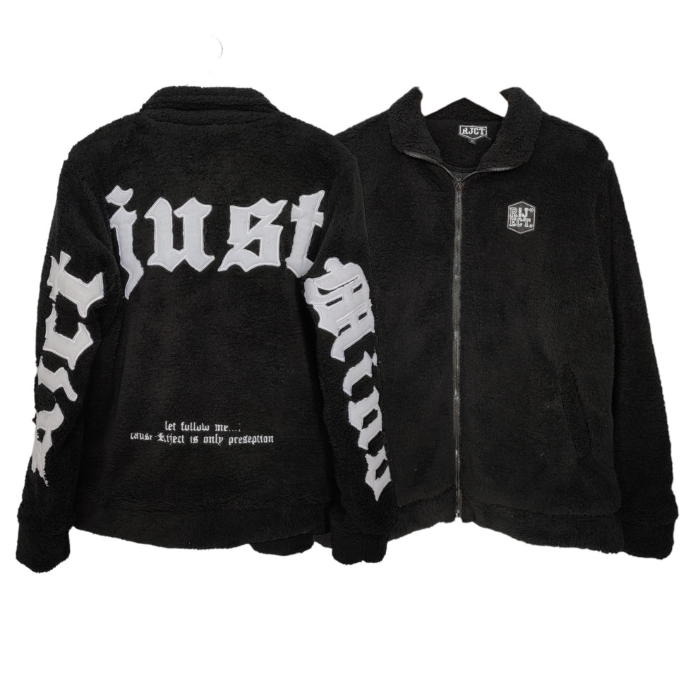 เสื้อแจ็คเก็ต Sherpa Hoodie และ Sherpa สําหรับผู้ชายและผู้หญิง ขาวดํา งานปักเต็มตัว Sherpa Rijectsid