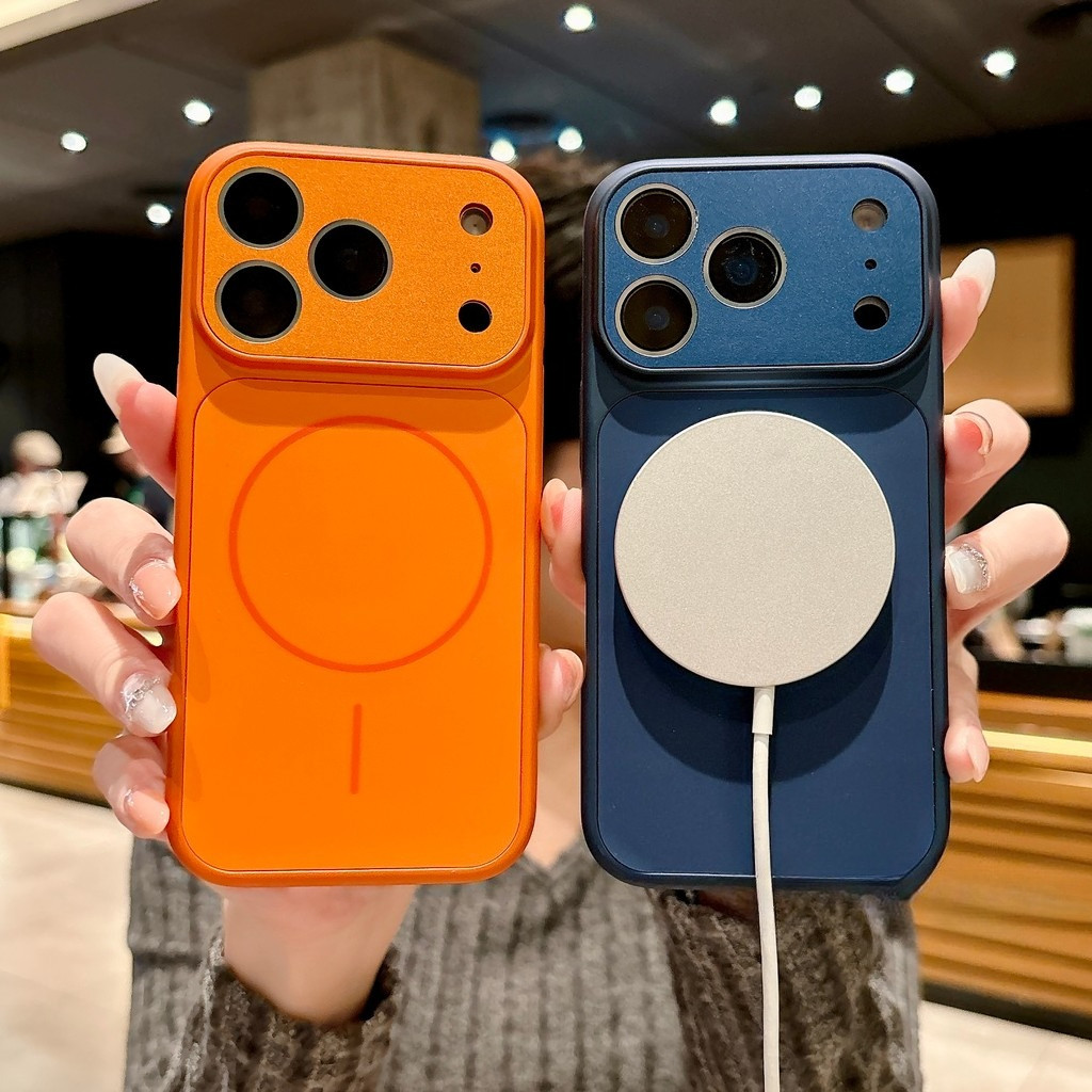 Organic Silicon Matte Magnetic Glass Lens Film เคสโทรศัพท์สําหรับ IPhone 17 Air 16 15 14 13 Pro Max Full PC Hard Protective Casing