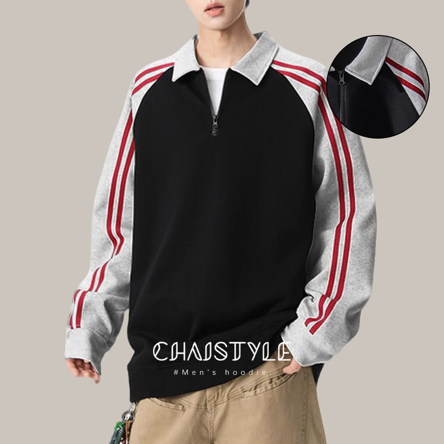 Chaistyle เสื้อโปโลสำหรับผู้ชาย สีผสม เสื้อเชิ้ตปก แฟชั่นสบายๆ ชุดคู่รัก