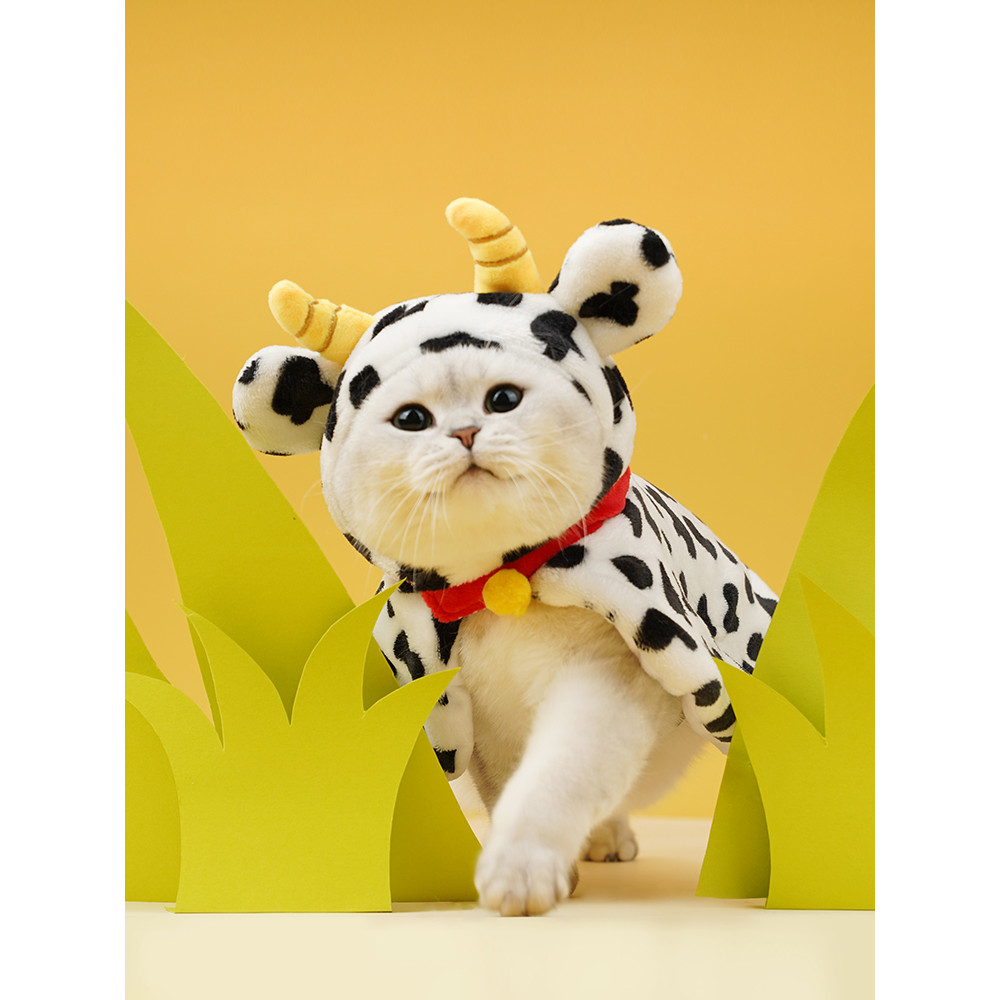 ZEZE Cow Cloak Winter Coat เสื้อผ้าสัตว์เลี้ยง Winter Warm Cute Cat Cloak Small Dog Clothing [QINGXI