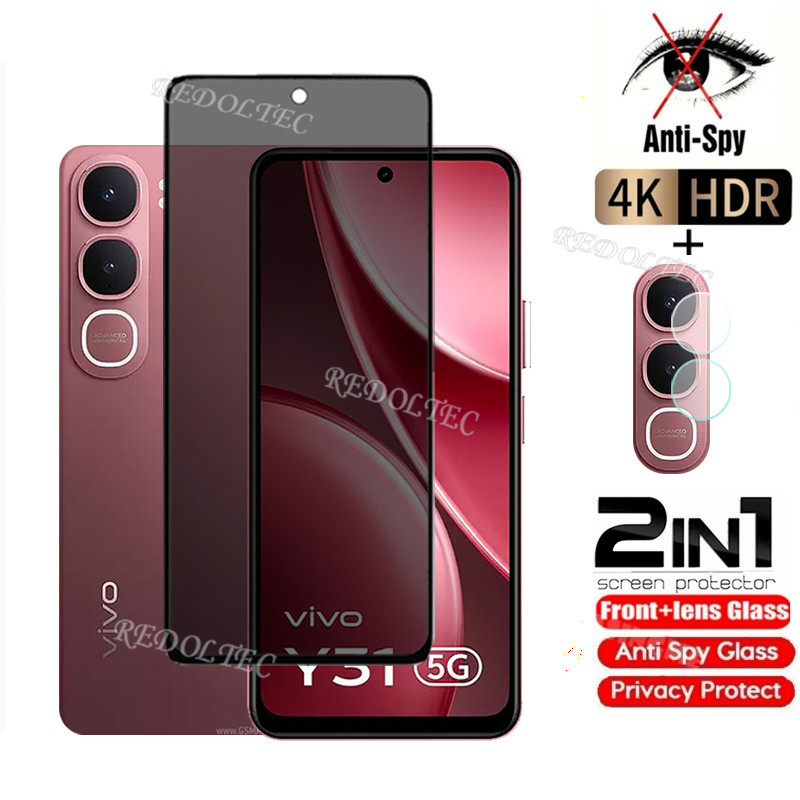 VIVO Y21D กระจกนิรภัยส่วนตัว Anti-Spy คลุมทั้งหมดปกป้องหน้าจอ Anti Peek 2in1 Privacns Protector VIVOY21D