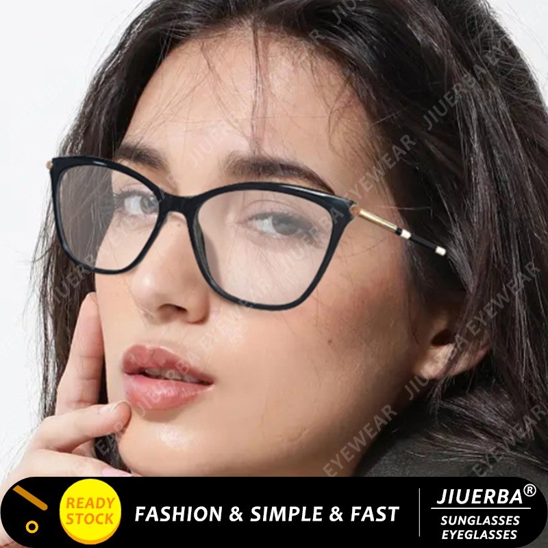 (JIUERBA) แว่นตาออปติคอลคลาสสิกสีดำแบบเสี้ยนแมวนมสาว ทำจาก.TR90 ป้องกันรังสี UV สำหรับการใช้งานคอมพิ