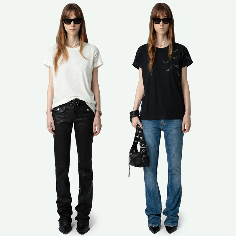 09MC Zadig Voltaire 25Summer New French Multi-Wing Rhinestone Cotton Linen Black and White Round Nec