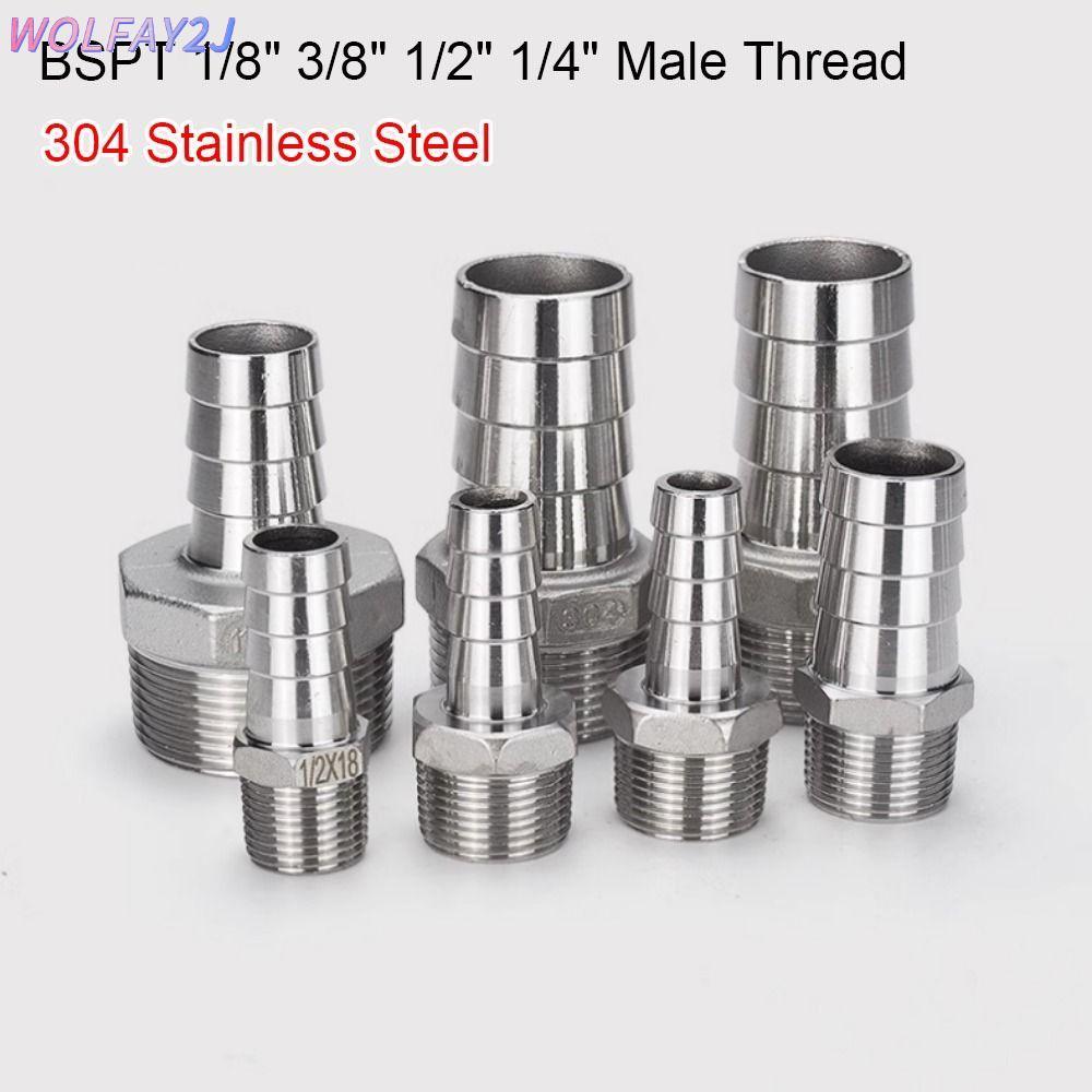 WOLFAY2J 1 ชิ้นท่อเชื่อมต่อ, ด้ายชาย 304 สแตนเลสสตีลท่อ Joint, ทนทาน BSPT Connector อะแดปเตอร์ 1/8" 