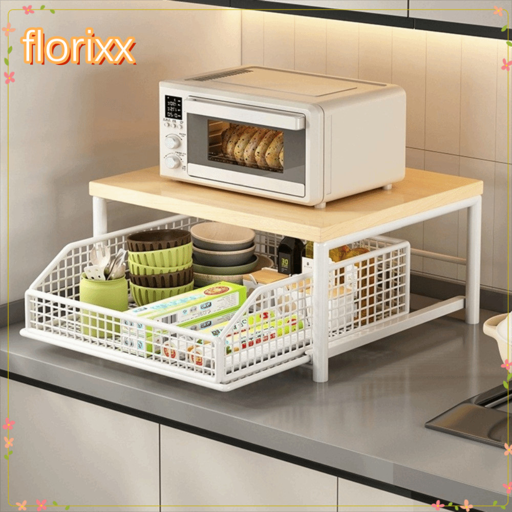 จัดส่งจากประเทศไทยFLORIXX ที่เก็บของในครัว, ประหยัดพื้นที่พร้อมลิ้นชักขาตั้งไมโครเวฟ, ที่เก็บเคาน์เตอร์ชั้นวางไมโครเวฟองค์กรบ้าน